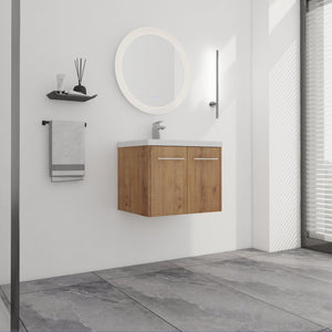 English Elm 24 Inch Floating Bathroom Vanity with Resin Sink, Soft-Close Doors, Wall-Mounted Storage, Modern Compact Design W999P188185