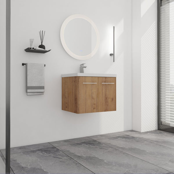 English Elm 24 Inch Floating Bathroom Vanity with Resin Sink, Soft-Close Doors, Wall-Mounted Storage, Modern Compact Design W999P188185