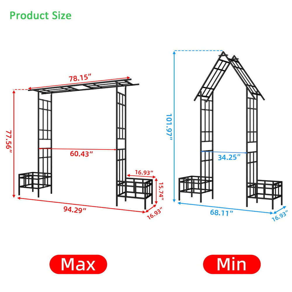 English Elm Metal Garden Arch Powder Coated Adjustable Width Climbing Plant Support Outdoor W1586P268890