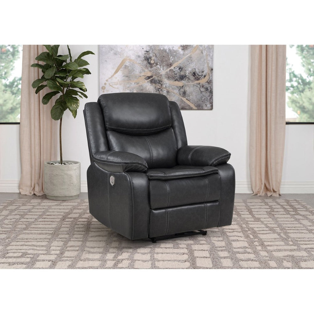 English Elm Salerno Faux Leather Power Recliner Club Chair with Usb Port and Accent Stitching Dark Grey B062P451790