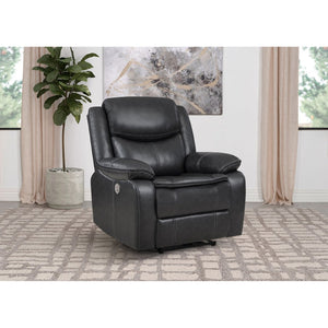 English Elm Salerno Faux Leather Power Recliner Club Chair with Usb Port and Accent Stitching Dark Grey B062P451790
