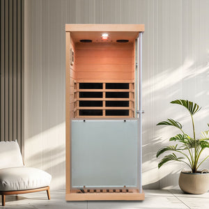 English Elm Large Hemlock Glass Infrared Sauna with Bluetooth Led Light and Left Swing Door W2611S00006