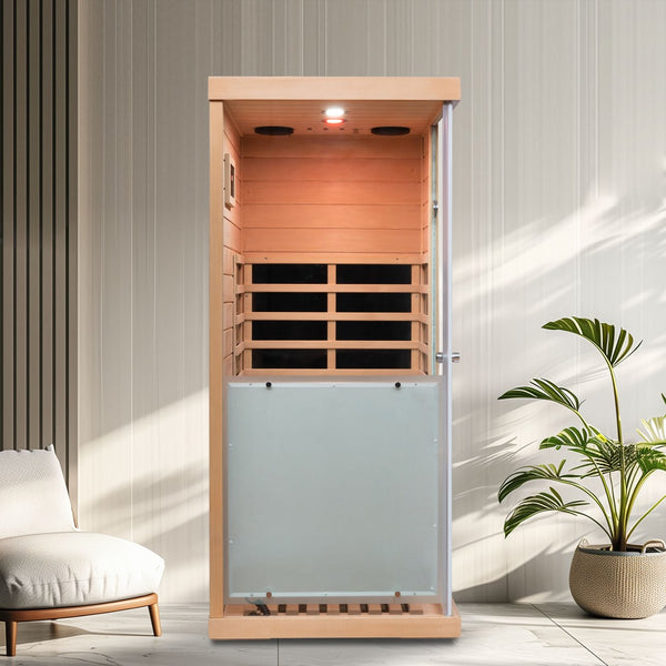 English Elm Large Hemlock Glass Infrared Sauna with Bluetooth Led Light and Left Swing Door W2611S00006