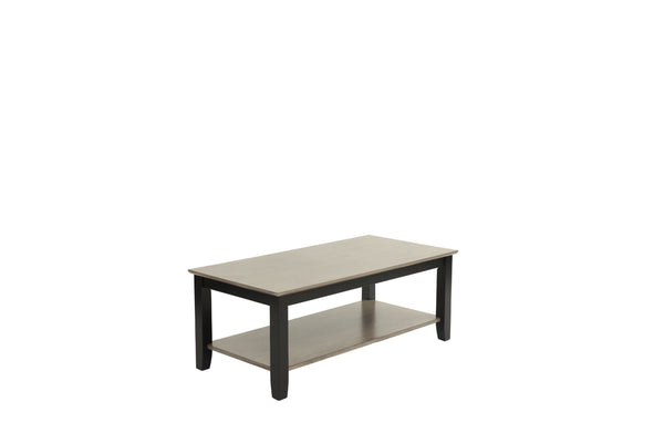 English Elm Gray Modern Two-Tone 47" Coffee Table with Walnut Veneer Top, Solid Rubberwood Legs & Shelf Storage B011P396179