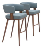 Poise Barstool - Set of 2 Azure Gray & Walnut 110329 Zuo Modern