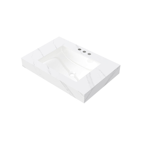 English Elm 30" Carrara White Sintered Stone Countertop Undermount Ceramic Basin Bathroom Vanity Top W2615P445749