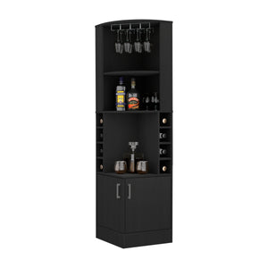 English Elm Syrah Corner Bar Cabinet with 8 Bottle Cubbies and 2 Shelves for Space-Saving Home Entertaining Black 46.06 L x 23.23 W x 7.09 H B200102688