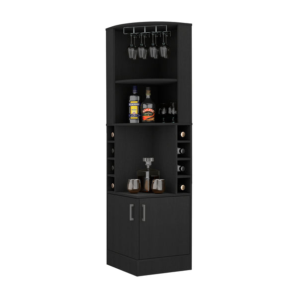 English Elm Syrah Corner Bar Cabinet with 8 Bottle Cubbies and 2 Shelves for Space-Saving Home Entertaining Black 46.06 L x 23.23 W x 7.09 H B200102688