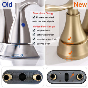 English Elm 2-Handle Brushed Gold Bathroom Faucet - Modern 4-Inch Vanity Sink Mixer With Pop-Up Drain & Hoses T3177P277470