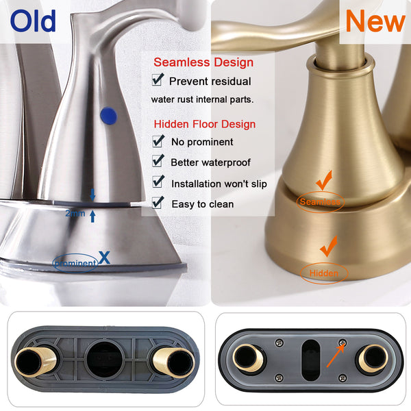 English Elm 2-Handle Brushed Gold Bathroom Faucet - Modern 4-Inch Vanity Sink Mixer With Pop-Up Drain & Hoses T3177P277470