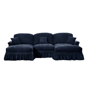 English Elm Classic Comfy Modular Sectional Sofa With Flared Arms, Removable Skirts & Movable Ottomans, Blue W3041S00257