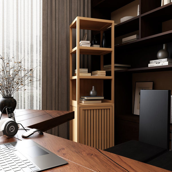 English Elm Storage Tall Slim Cabinet Bamboo Linen Tower with Shutter Door, 3-Tier Shelves, Humidity-Resistant Freestanding Organizer W2207P198058