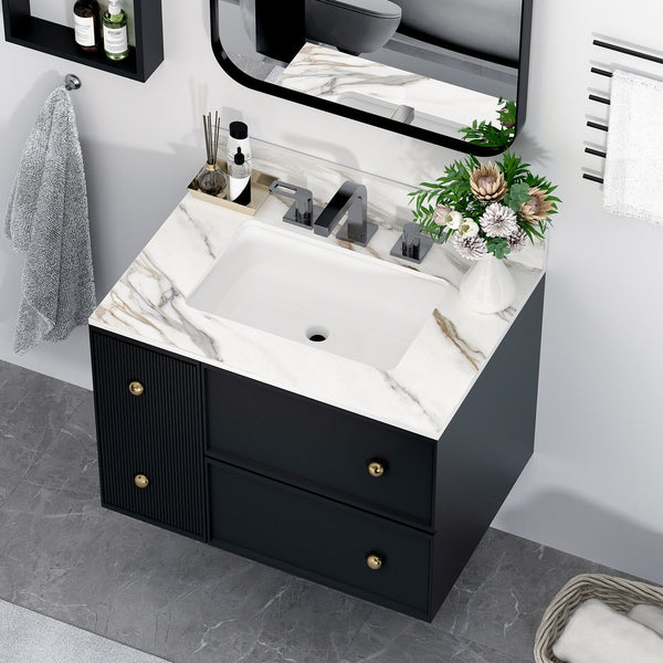 English Elm 31 Inch Carrara Marble Vanity Top With Undermount Sink & 4" Backsplash - Elegant, Durable, Eco-Friendly! W2699P192440
