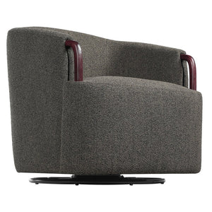 English Elm 30" Boucle Swivel Barrel Chair Wood Accents Sculptural Accent Seating for Any Room N767P422966W