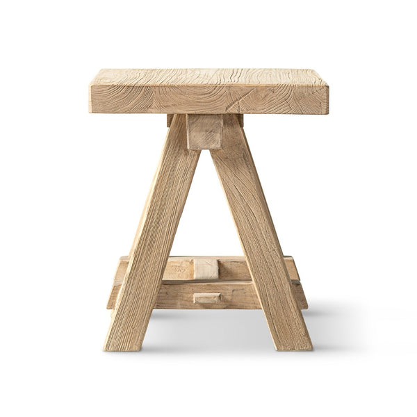 English Elm Hawthorne Reclaimed Elm Square Side Table with Trestle Base for Modern Rustic Interiors Natural B2719P474459