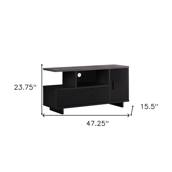 Homeroots 47" Gray And Black Open Shelving Tv Stand  Manufactured Wood 355705