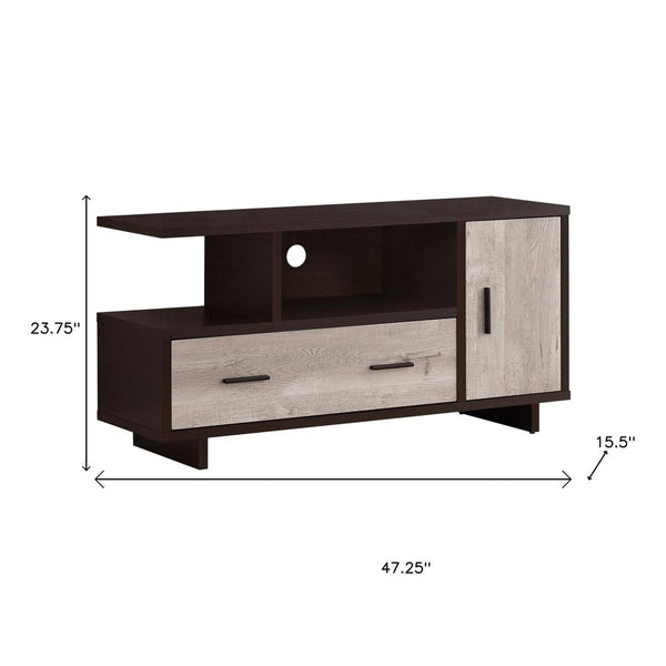 HomeRoots 47" Stylish Wood Brown TV Stand with Enclosed Storage & Open Shelves - Perfect for Home Organization! 355707
