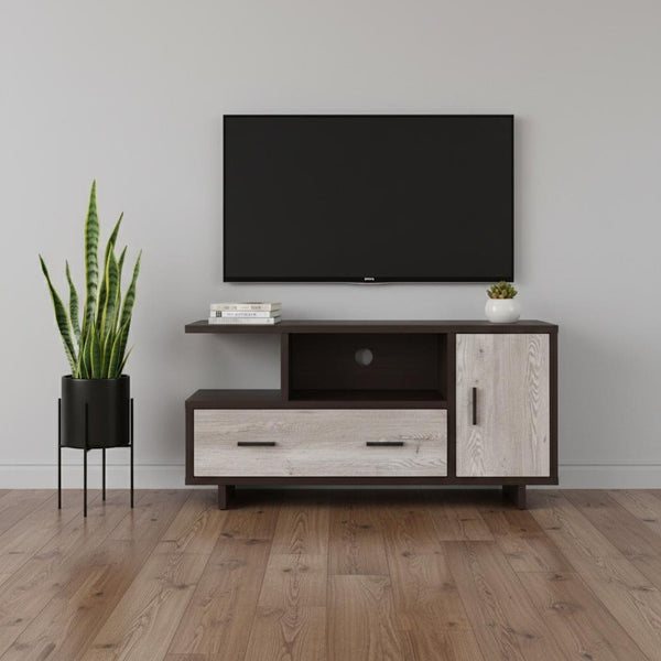 HomeRoots 47" Stylish Wood Brown TV Stand with Enclosed Storage & Open Shelves - Perfect for Home Organization! 355707