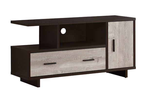 HomeRoots 47" Stylish Wood Brown TV Stand with Enclosed Storage & Open Shelves - Perfect for Home Organization! 355707