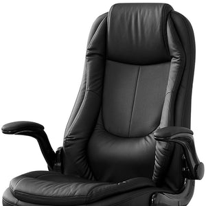 Homeroots Black Faux Leather Tufted Seat Swivel Adjustable Executive Chair Leather Back Steel Frame  Foam 355717