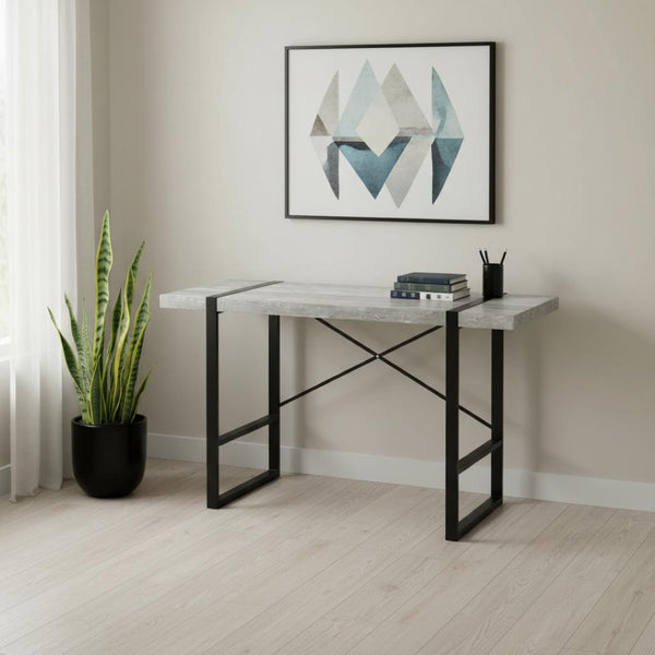 HomeRoots 24" Stylish Gray and Black Computer Desk - Modern Design with Durable Metal Base for Home Offices 355722