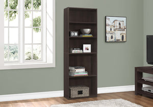 HomeRoots 71" Cappuccino Wood Adjustable Bookcase - Elegant Storage Solution for Stylish Home Organization 355724