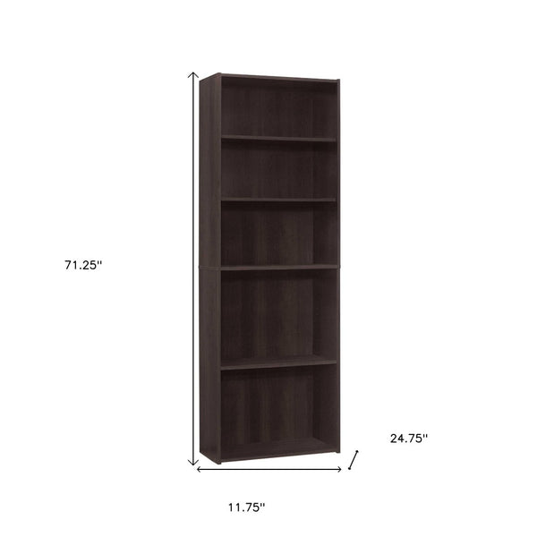 HomeRoots 71" Cappuccino Wood Adjustable Bookcase - Elegant Storage Solution for Stylish Home Organization 355724
