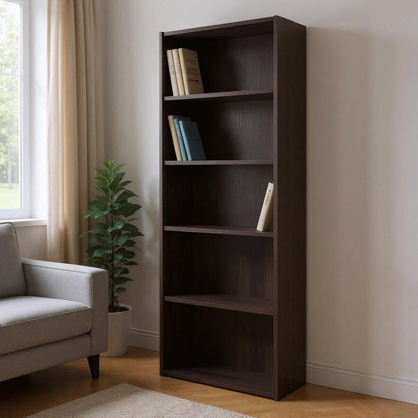 HomeRoots 71" Cappuccino Wood Adjustable Bookcase - Elegant Storage Solution for Stylish Home Organization 355724