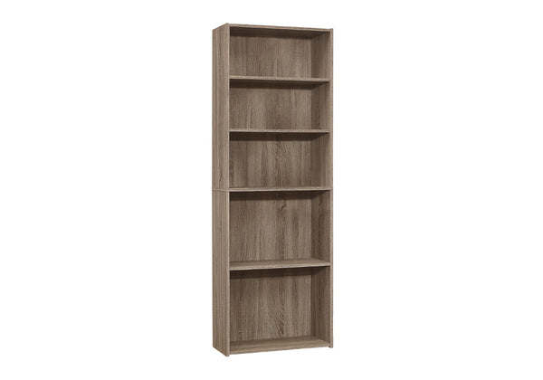 HomeRoots 71" Taupe Distressed Wood Bookcase - Adjustable Five Tier Shelving for Rustic Charm in Any Space 355725