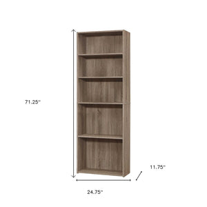 HomeRoots 71" Taupe Distressed Wood Bookcase - Adjustable Five Tier Shelving for Rustic Charm in Any Space 355725