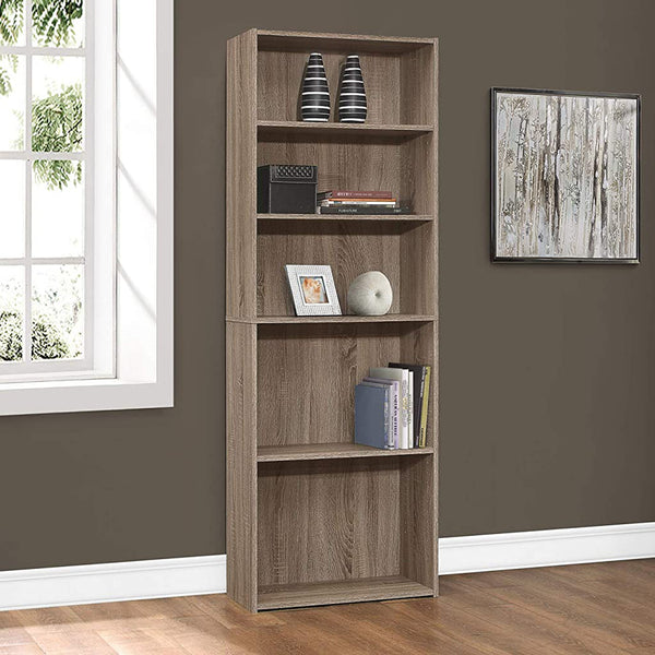 Homeroots 71" Taupe Wood Adjustable Bookcase   355725