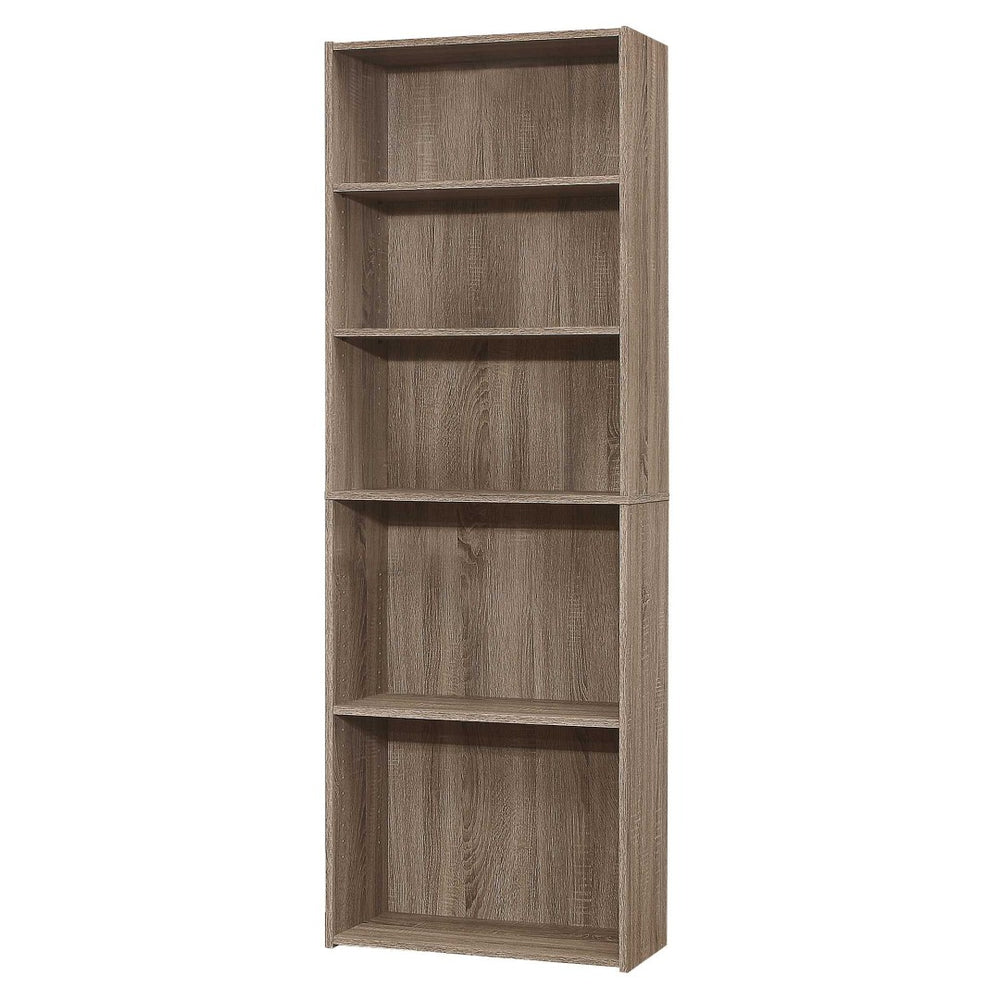 HomeRoots 71" Taupe Distressed Wood Bookcase - Adjustable Five Tier Shelving for Rustic Charm in Any Space 355725