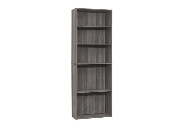 HomeRoots 71" Gray Wood Adjustable Five Tier Bookcase - Modern Storage Solution for Books & Decor in Any Space 355726