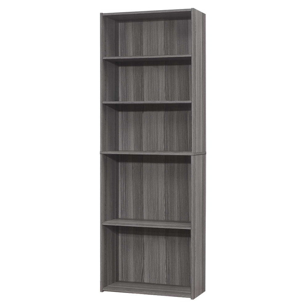 HomeRoots 71" Gray Wood Adjustable Five Tier Bookcase - Modern Storage Solution for Books & Decor in Any Space 355726