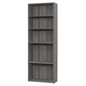 HomeRoots 71" Gray Wood Adjustable Five Tier Bookcase - Modern Storage Solution for Books & Decor in Any Space 355726