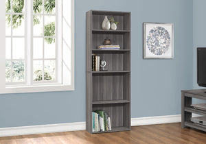 HomeRoots 71" Gray Wood Adjustable Five Tier Bookcase - Modern Storage Solution for Books & Decor in Any Space 355726