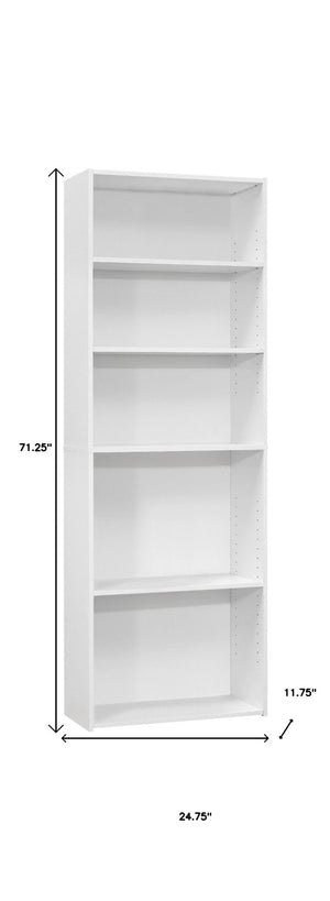 HomeRoots 71" Stylish White Wood Adjustable Bookcase - Five Tier Storage Solution for Home & Office Decor 355727