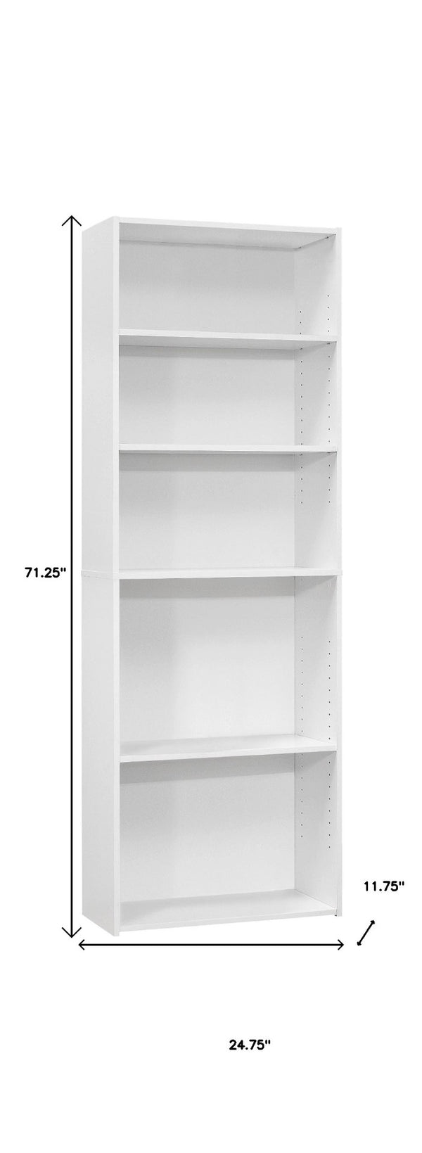 HomeRoots 71" Stylish White Wood Adjustable Bookcase - Five Tier Storage Solution for Home & Office Decor 355727