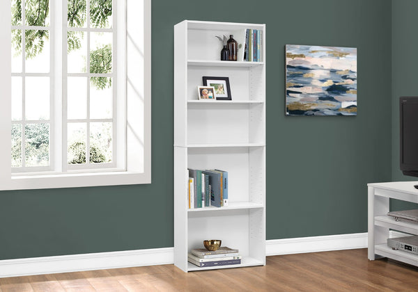 HomeRoots 71" Stylish White Wood Adjustable Bookcase - Five Tier Storage Solution for Home & Office Decor 355727