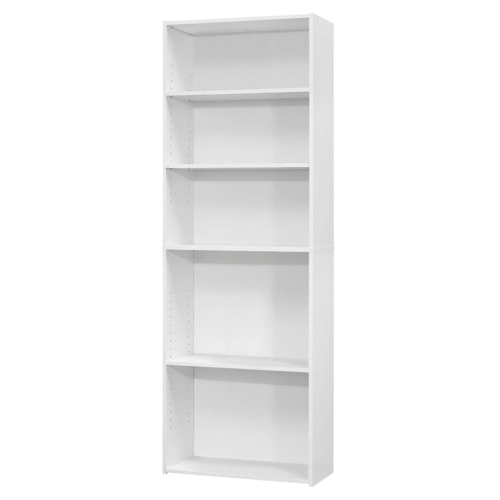 HomeRoots 71" Stylish White Wood Adjustable Bookcase - Five Tier Storage Solution for Home & Office Decor 355727