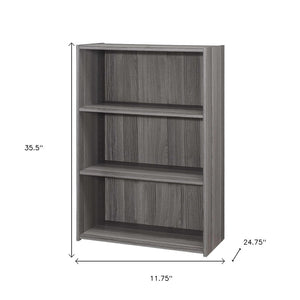 HomeRoots Gray Wood Adjustable Bookcase - Modern Three-Tier Storage Solution for Small Spaces & Decor Display 355731