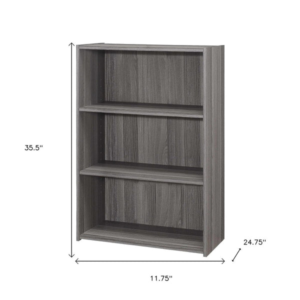 HomeRoots Gray Wood Adjustable Bookcase - Modern Three-Tier Storage Solution for Small Spaces & Decor Display 355731