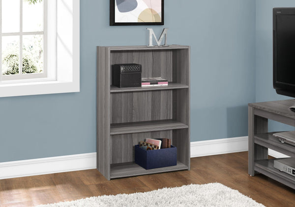 HomeRoots Gray Wood Adjustable Bookcase - Modern Three-Tier Storage Solution for Small Spaces & Decor Display 355731