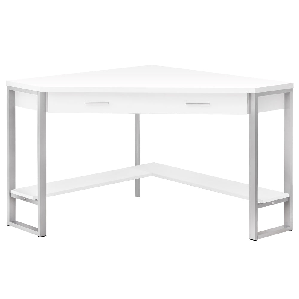 Homeroots 42" White And Silver Corner Computer Desk   355733