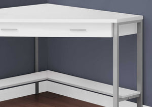 Homeroots 42" White And Silver Corner Computer Desk   355733