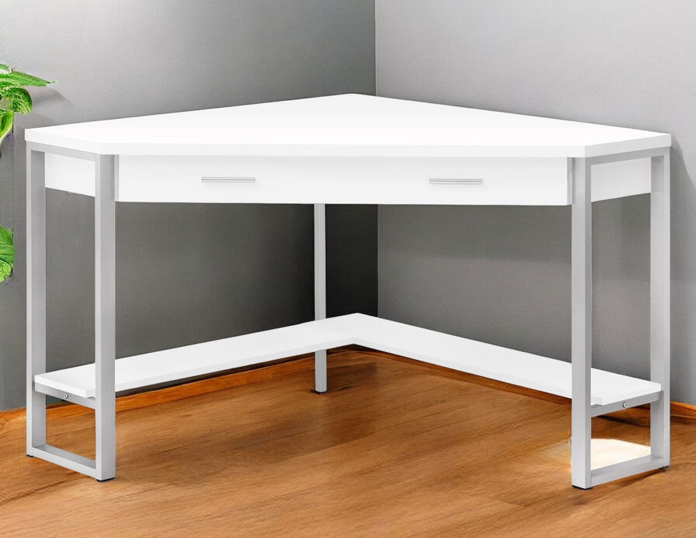 Homeroots 42" White And Silver Corner Computer Desk   355733