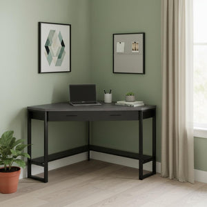 HomeRoots 42" Modern Gray and Black Corner Computer Desk with Storage – Stylish Space-Saving Design for Home Offices 355734