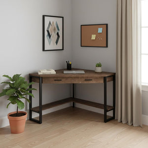 HomeRoots 42" Brown and Black Corner Computer Desk - Stylish, Space-Saving Design for Home Office or Nook 355735