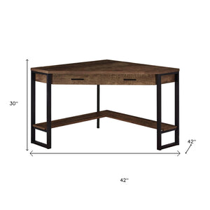 HomeRoots 42" Brown and Black Corner Computer Desk - Stylish, Space-Saving Design for Home Office or Nook 355735
