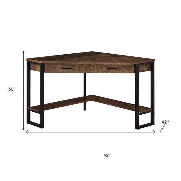HomeRoots 42" Brown and Black Corner Computer Desk - Stylish, Space-Saving Design for Home Office or Nook 355735